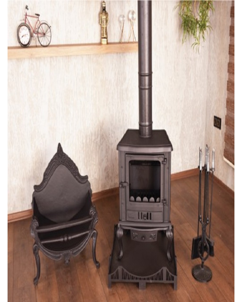 Döküm şömine yan camlı alttan küllüklü 005-b