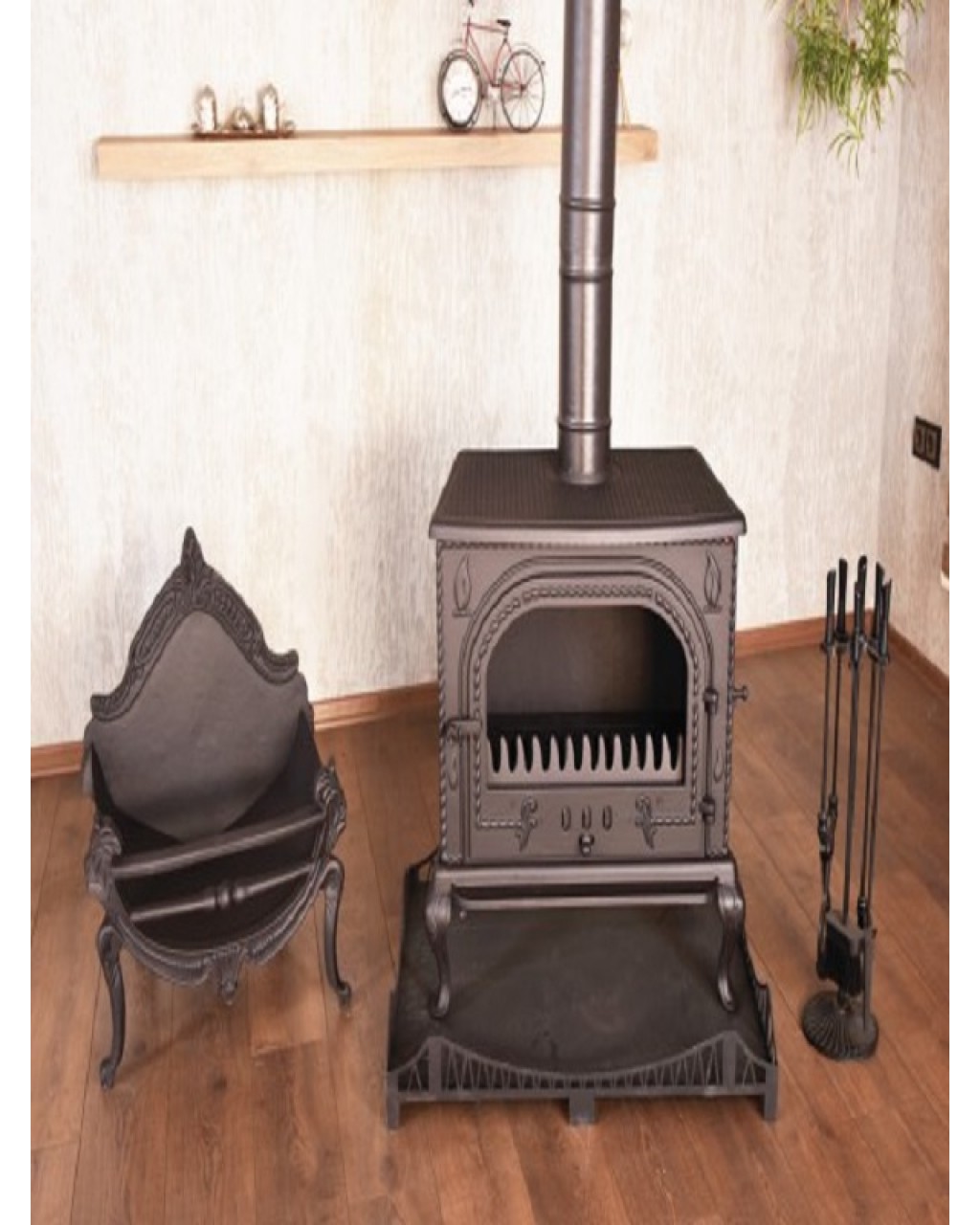 Standart model seramik camlı yan kapaklı döküm şömine 002-c