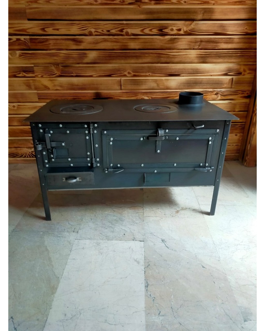 perçinli yatık odun/kömür kuzinesi